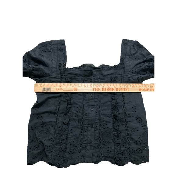 New ANTHROPOLOGIE Puff Sleeve Eyelet Button UP Top Black Size XS Petite - Picture 5 of 8